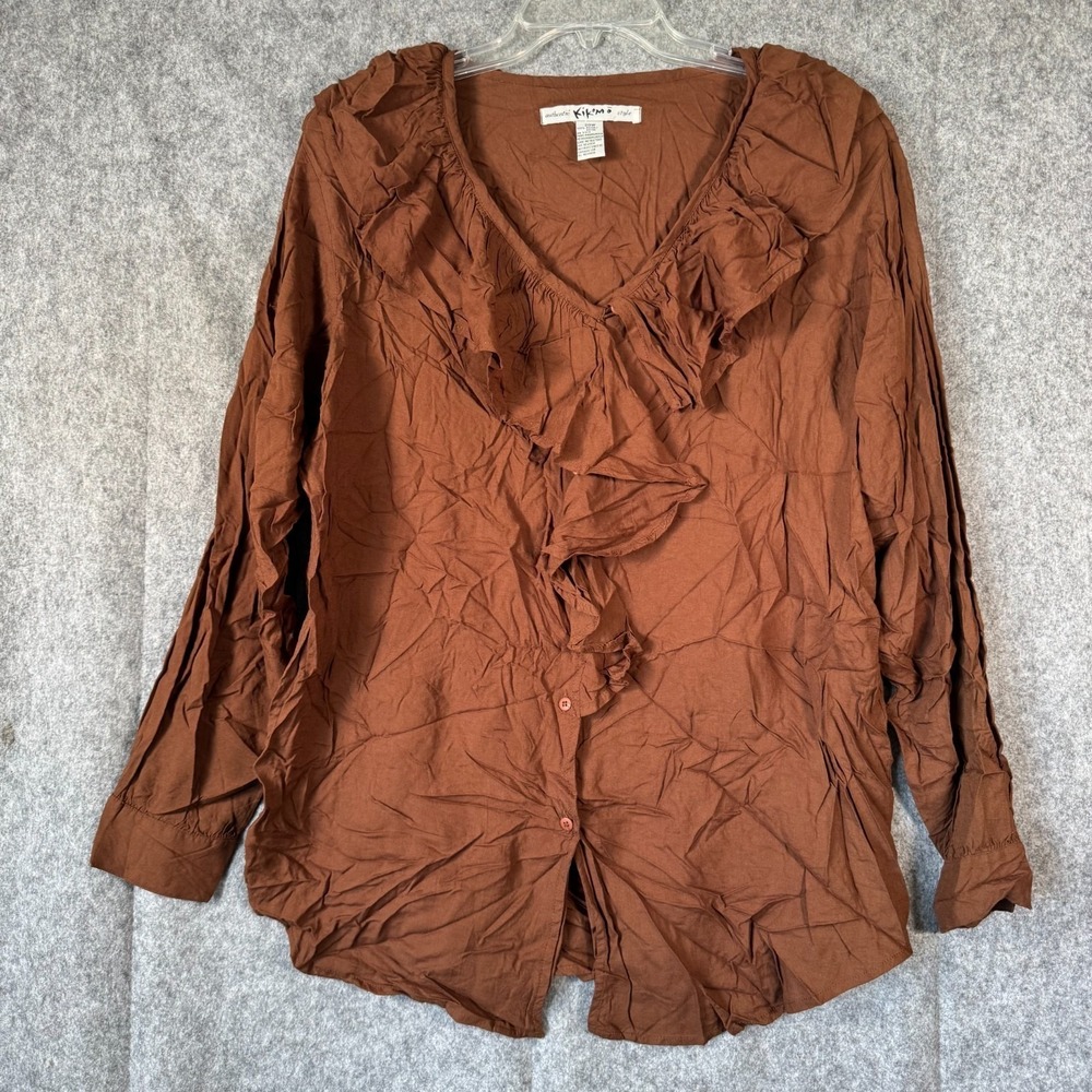 Vintage Y2K Kikomo Ruffle Collar Boho Fairy Top Womens Size 20W Brown Cottage